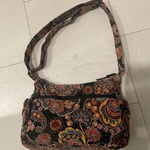 Vera Bradley Black and Orange Floral Kensington Retired Print Crossbody Bag